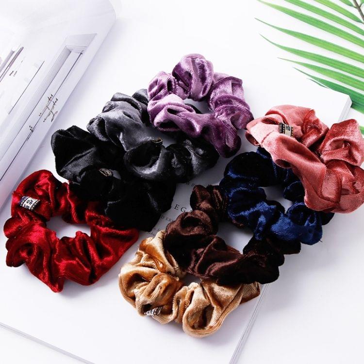 5 PCS Velvet Solid Color Elastic Hair Bands Ponytail Holder Scrunchies Tie Hair Rubber Band Headband(Deep Blue)