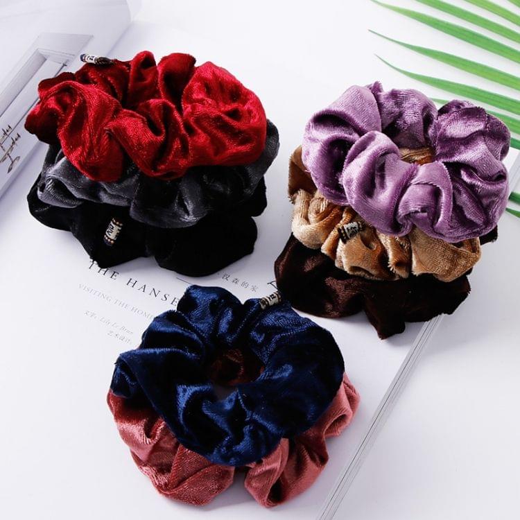 5 PCS Velvet Solid Color Elastic Hair Bands Ponytail Holder Scrunchies Tie Hair Rubber Band Headband(Deep Blue)