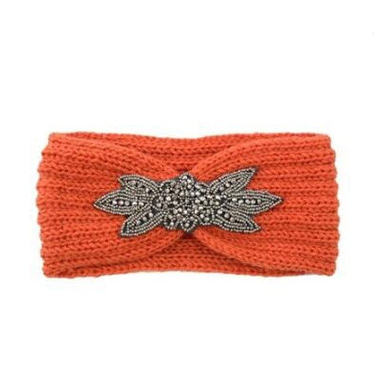 2 PCS Diamond Six-leaf Gem Knitting Wool Hair Band Sports Manual Head Warm Hair Band(Orange)