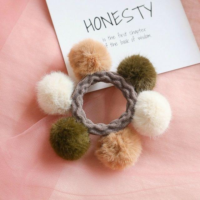 Fashion Girls Multi Fur Ball Elastic Hair Bands Hair Ties Ponytail Holder Rubber Bands(Coffee rope brown green white ball)