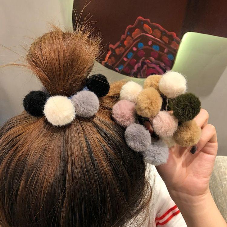 Fashion Girls Multi Fur Ball Elastic Hair Bands Hair Ties Ponytail Holder Rubber Bands(Coffee rope brown green white ball)