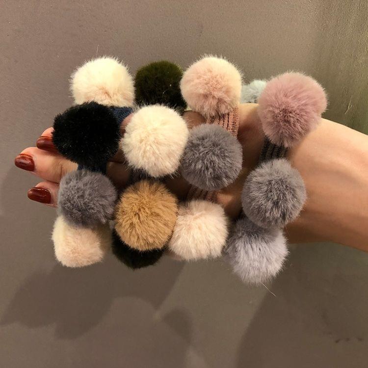 Fashion Girls Multi Fur Ball Elastic Hair Bands Hair Ties Ponytail Holder Rubber Bands(Coffee rope brown green white ball)