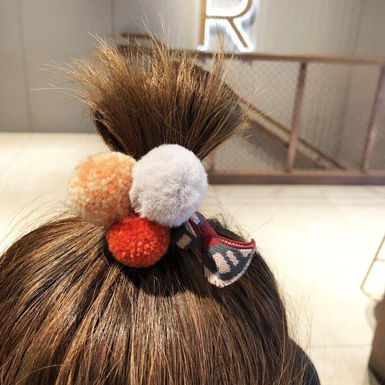 Fashion Girls Multi Fur Ball Elastic Hair Bands Hair Ties Ponytail Holder Rubber Bands(Coffee rope brown green white ball)