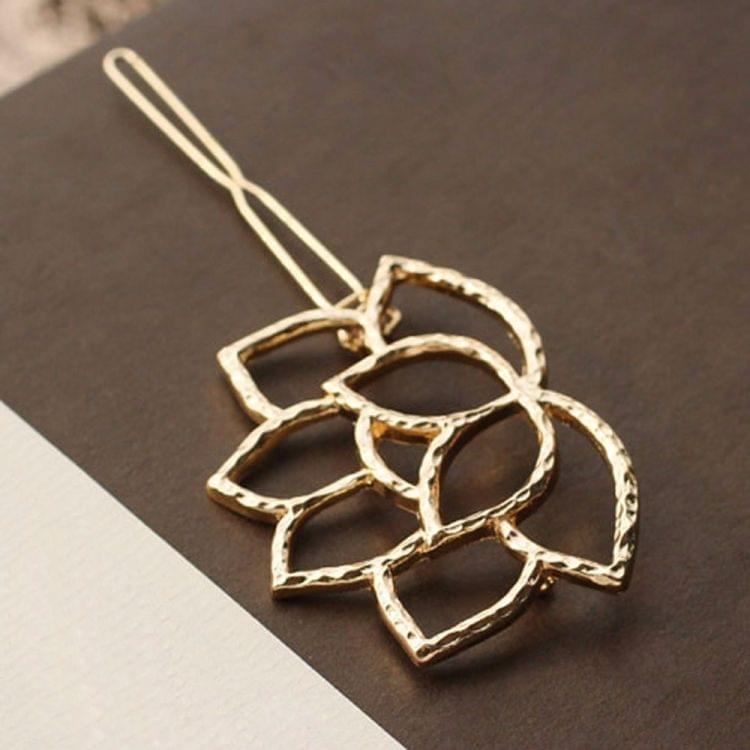 3 PCS Small Fresh Boutique Lotus Art Metal Shape Retro Hairpin Headdress, Size:5.2x4cm(Gold)