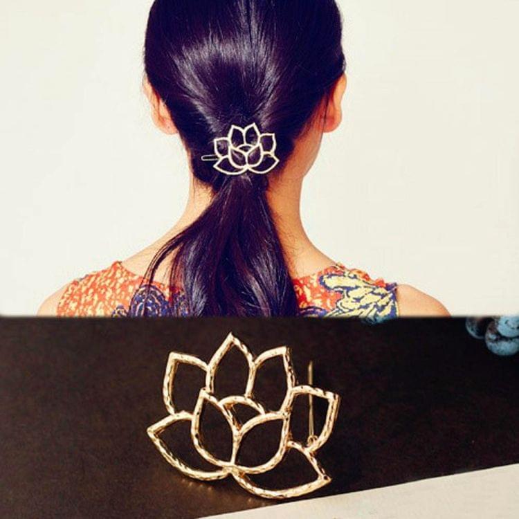 3 PCS Small Fresh Boutique Lotus Art Metal Shape Retro Hairpin Headdress, Size:5.2x4cm(Gold)