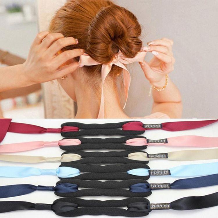 2 PCS Hair Curls Bun Head Band Hair Maker Silk Ribbon Bowknot Hairband Large Size(Black)