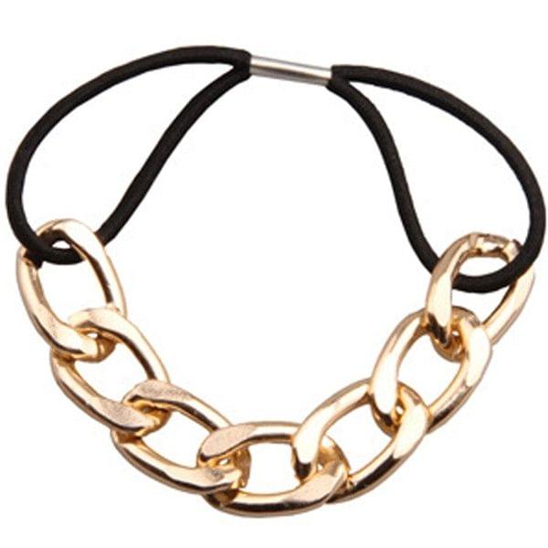 3 PCS Metal Chain Boho Turban Headband Headwear Rubber Bands Women Girls Elastic Hairband(Gold)