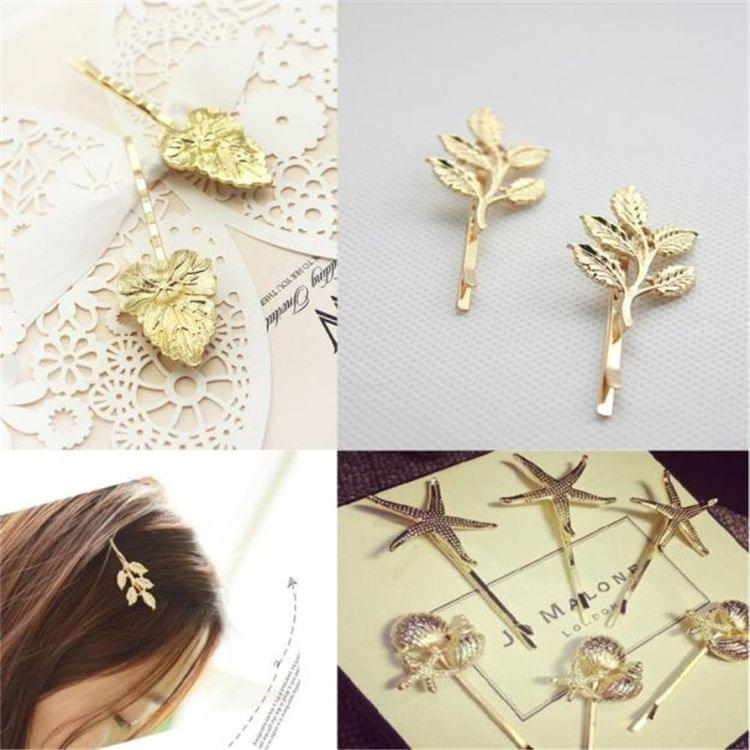 2 PCS Best Gift for Women Hair Clip Bright Hairpin Simple Hair Styling Accessories(Gold starfish)