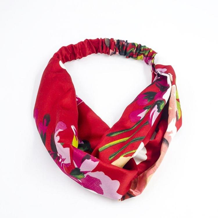 Women Summer Bohemian Hair Bands Retro Cross Bandanas Hair Accessories(Red)