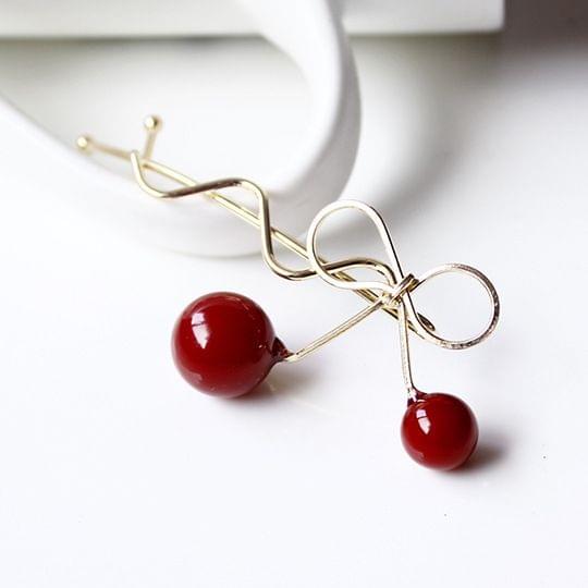 Sweet Fashion Design Romantic Women Cherry Shaped Bow Hairpin Elegant Twist Hair Clip Headdress(Gold)