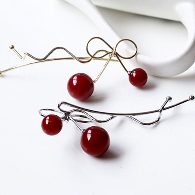 Sweet Fashion Design Romantic Women Cherry Shaped Bow Hairpin Elegant Twist Hair Clip Headdress(Gold)