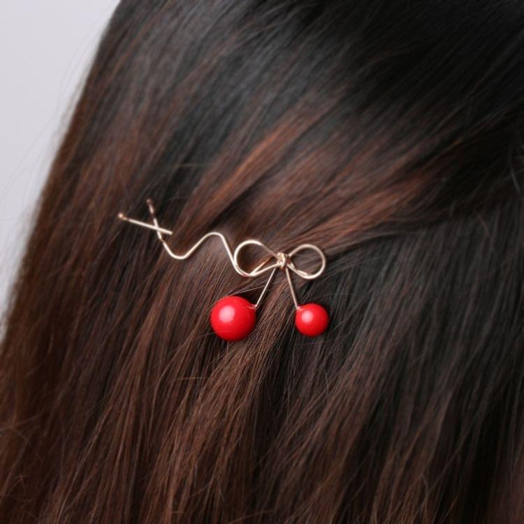 Sweet Fashion Design Romantic Women Cherry Shaped Bow Hairpin Elegant Twist Hair Clip Headdress(Gold)