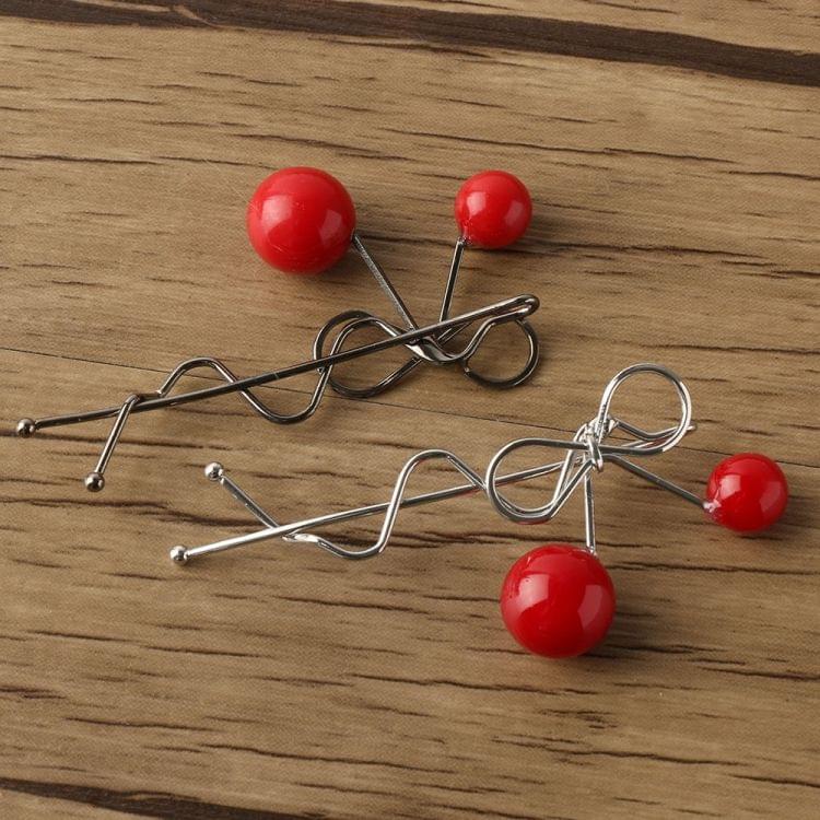 Sweet Fashion Design Romantic Women Cherry Shaped Bow Hairpin Elegant Twist Hair Clip Headdress(Gold)