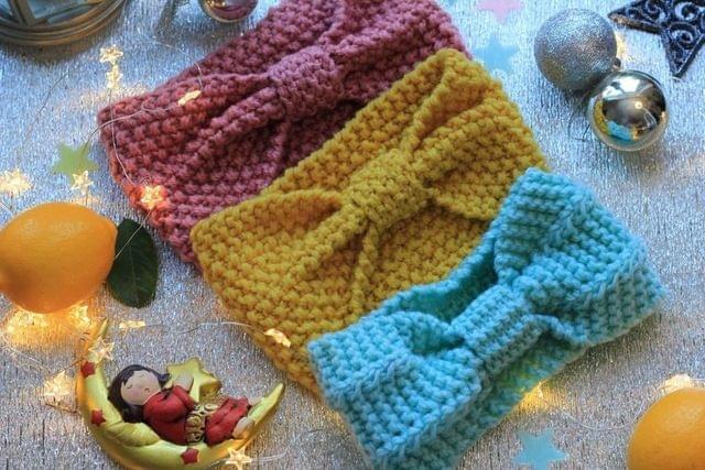 Winter Knitted Headband Turban Women Crochet Bow Wide Stretch Hairband Head Wrap(Grey)