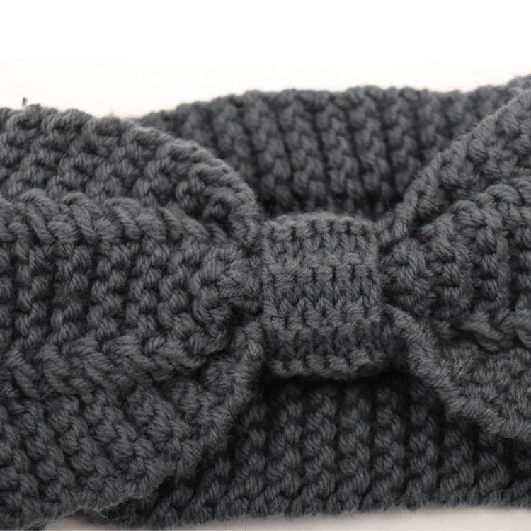 Winter Knitted Headband Turban Women Crochet Bow Wide Stretch Hairband Head Wrap(Grey)