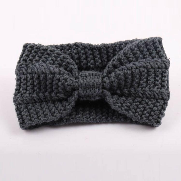 Winter Knitted Headband Turban Women Crochet Bow Wide Stretch Hairband Head Wrap(Grey)