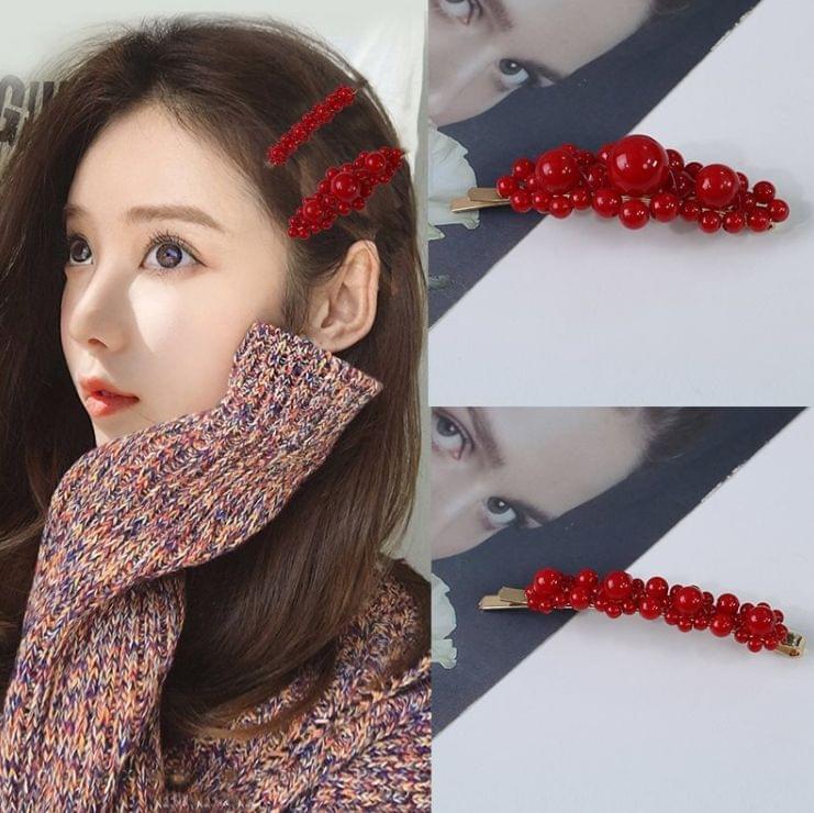 Red Pearl Clips Trendy Cute Girl Side Clip Hair Clips Head Bands(12 Square frame )