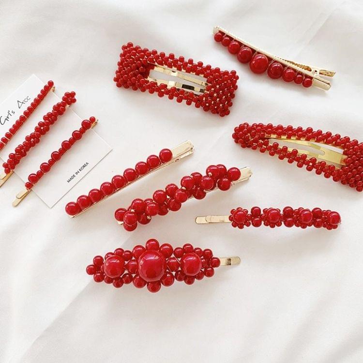 Red Pearl Clips Trendy Cute Girl Side Clip Hair Clips Head Bands(12 Square frame )