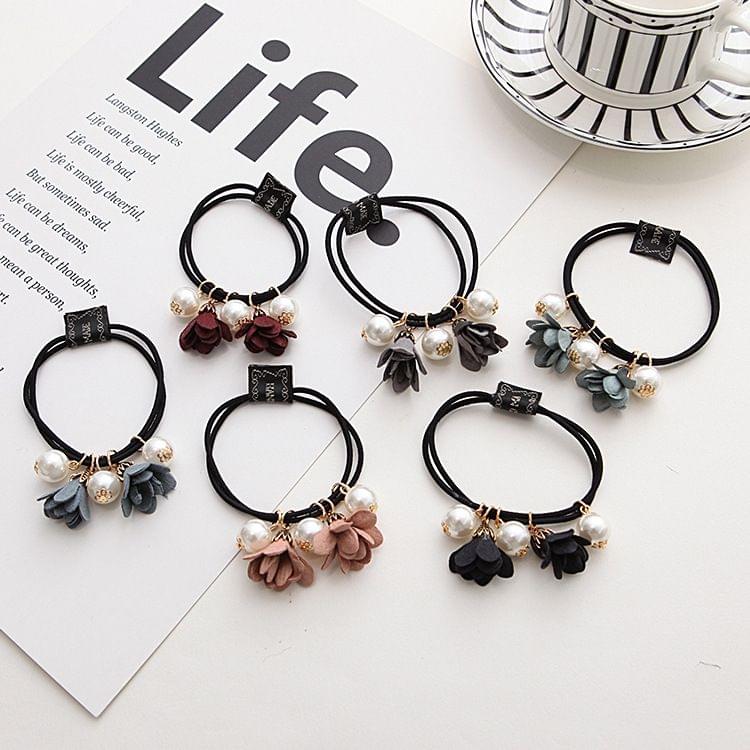 10 PCS Pearl Flower Style Elastic Rubber Hair Band Ring Random Color Delivery