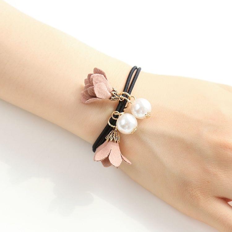 10 PCS Pearl Flower Style Elastic Rubber Hair Band Ring Random Color Delivery