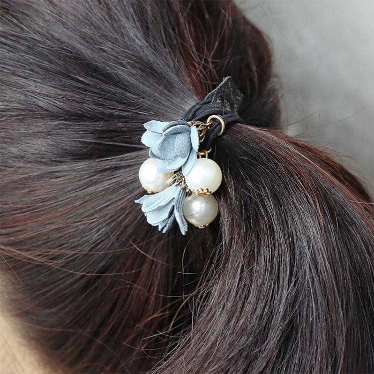 10 PCS Pearl Flower Style Elastic Rubber Hair Band Ring Random Color Delivery