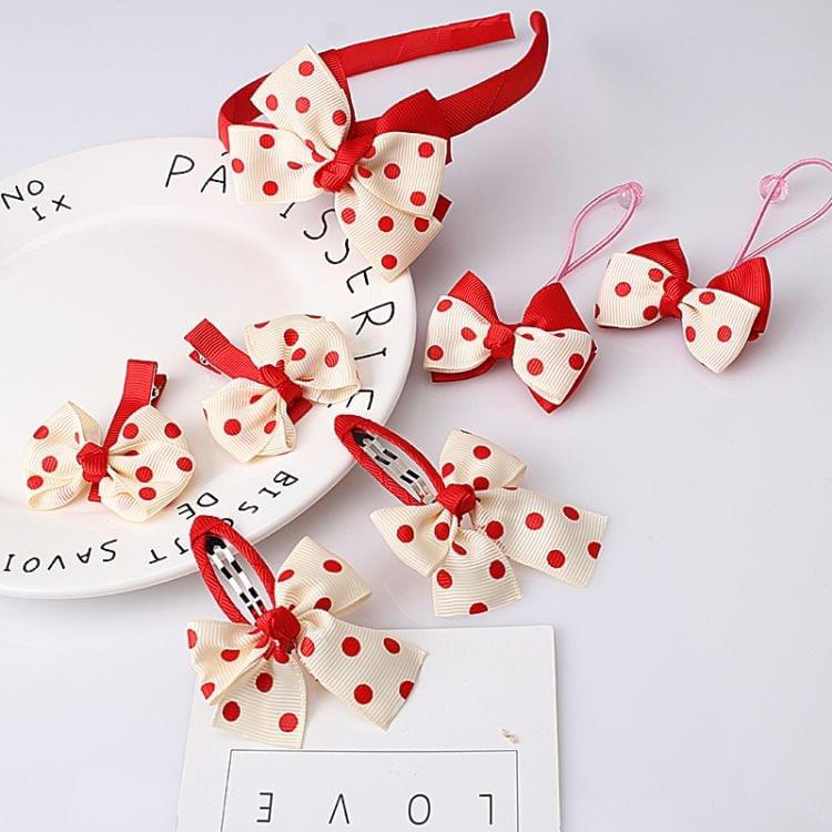 7 PCS/Set Children Accessories Hairband Baby Girls Lovely Bow Headwear Hair Clip(Striped red + navy)