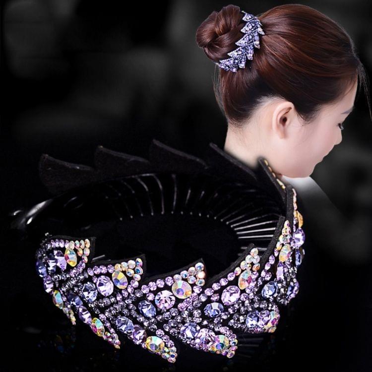 Fashion Rhinestone Flower Hair Claws Women Hair Accessories Girls Hairpin Headwear Twist Clip(Violet)
