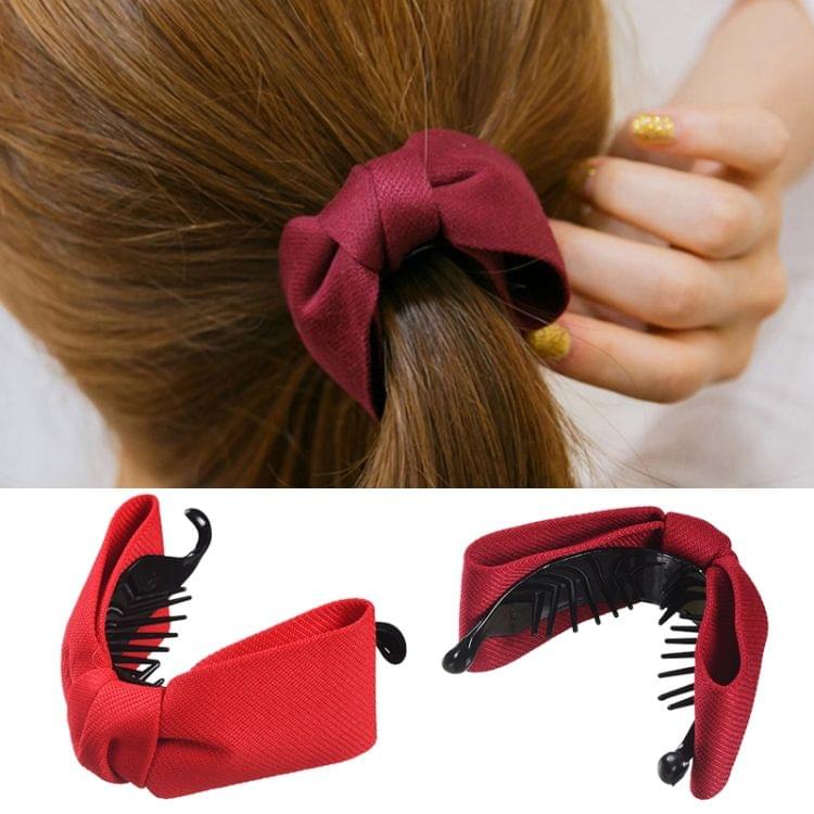 Sweet Fabric Bow Hair Claw Elegant Women Solid Cloth Ties Banana Hair Crab Clips Ponytail Hold Girl Hair Accessories(Coffee)