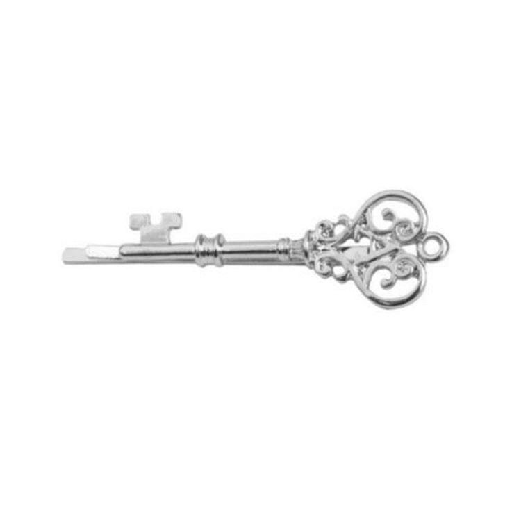 Vintage Ladies Hairpin Mini Key Hairpin Word Clip Gair Accessories(Silver)