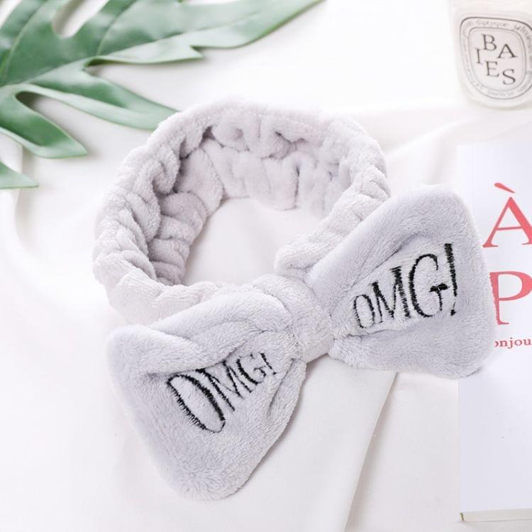 Women New Letter "OMG" Coral Fleece Soft Bow Headbands Cute Hair Holder Headwear Hair Accessories(Dark Pink)