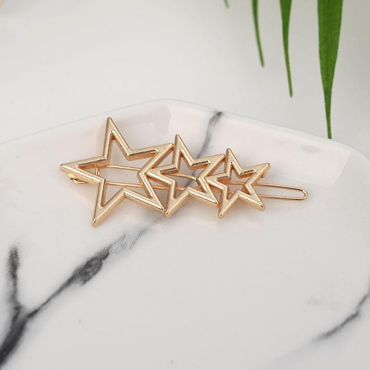 2 PCS Fashion Woman Hair Accessories Triangle Hair Clip Pin Metal Geometric Alloy Hairband(Star gold)
