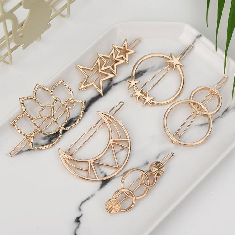 2 PCS Fashion Woman Hair Accessories Triangle Hair Clip Pin Metal Geometric Alloy Hairband(Star gold)