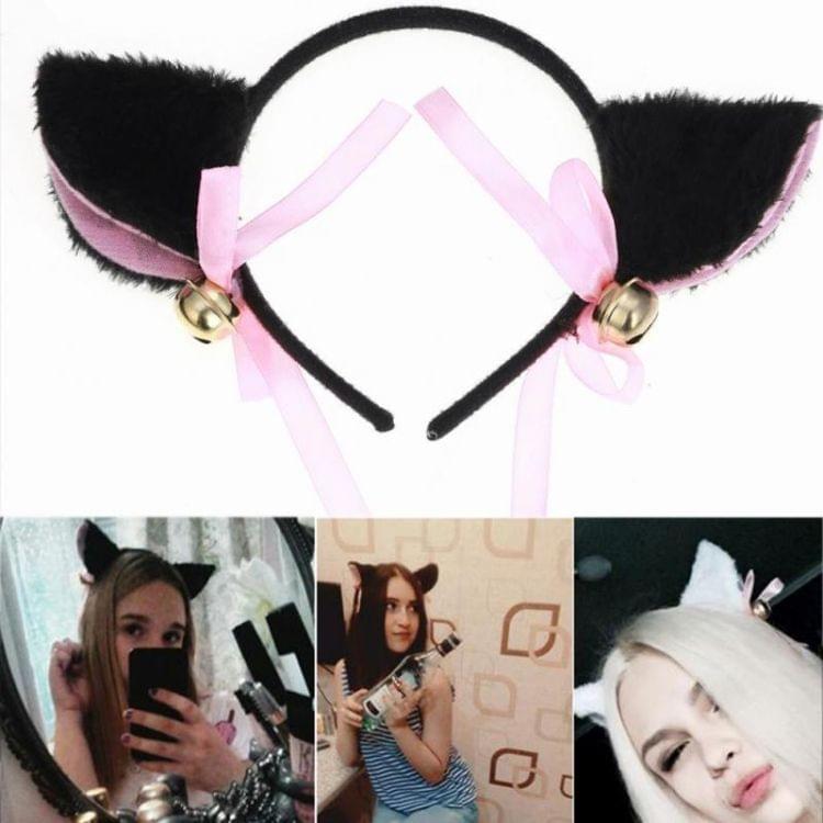 Lovely Plush Cat Ear Hairband Girls Anime Cosplay Costume Cat Ear Hairwear(Black hoop)