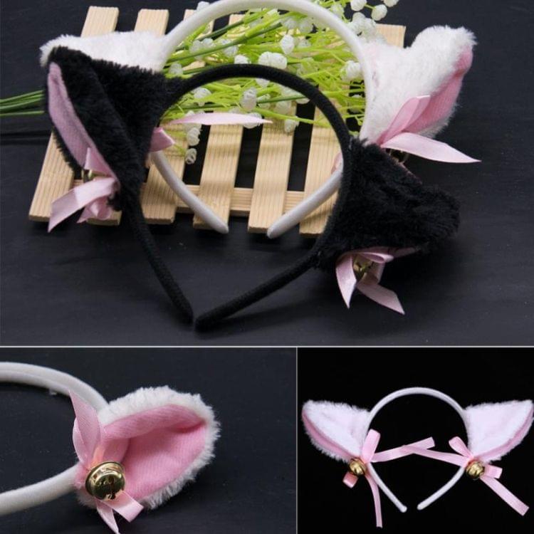 Lovely Plush Cat Ear Hairband Girls Anime Cosplay Costume Cat Ear Hairwear(Black hoop)