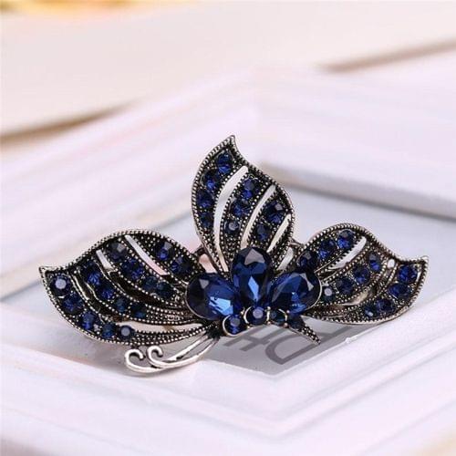 Women Vintage Crystal Rhinestone Flower Hair Pin Girls Antique Silver Barrette Butterfly Hair Clip