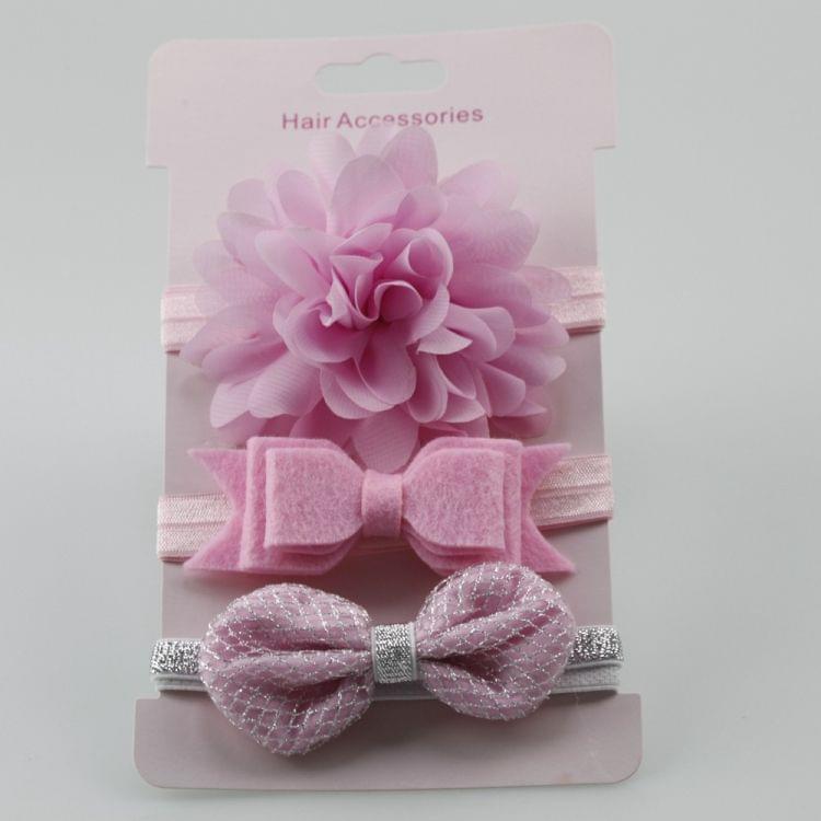 3 in 1Children Bow Flower Headband Hair Band Hair Ring Read Tiara(Deep pink)