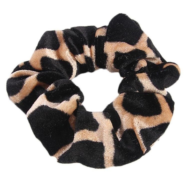 2 PCS Velvet Leopard Hair Ring Gold Velvet Headband Flannel Hair Band Hairball Hair Pocket Flower( Black and White dots)