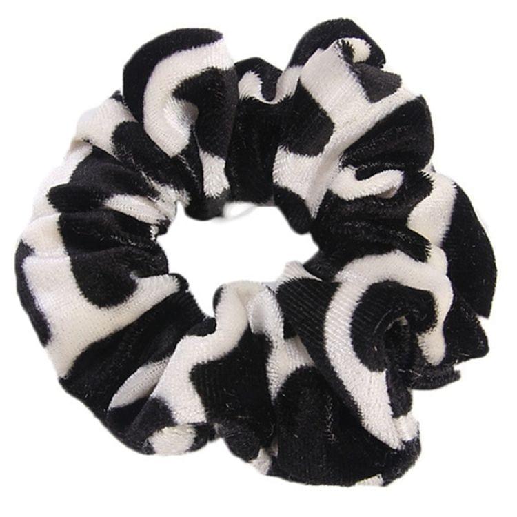 2 PCS Velvet Leopard Hair Ring Gold Velvet Headband Flannel Hair Band Hairball Hair Pocket Flower( Black and White dots)