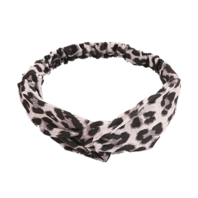 2 PCS Printing Leopard Cross Headband Women Turban Hairband Stretch Twisted Knotted Headwear(Gray leopard)