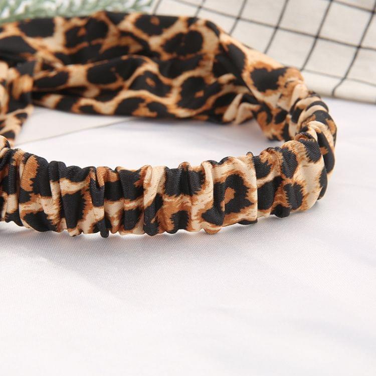 2 PCS Printing Leopard Cross Headband Women Turban Hairband Stretch Twisted Knotted Headwear(Gray leopard)