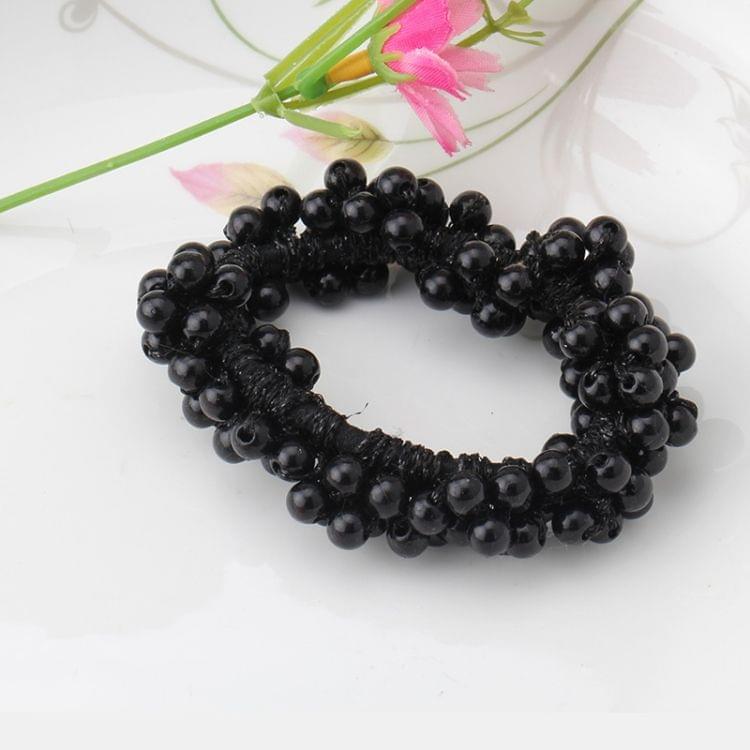 2 PCS Pearls Beads Hair Accessories Cute Elastic Hair Bands Women Hair Rope Scrunchies Ponytail Holders Rubber Bands(Black)