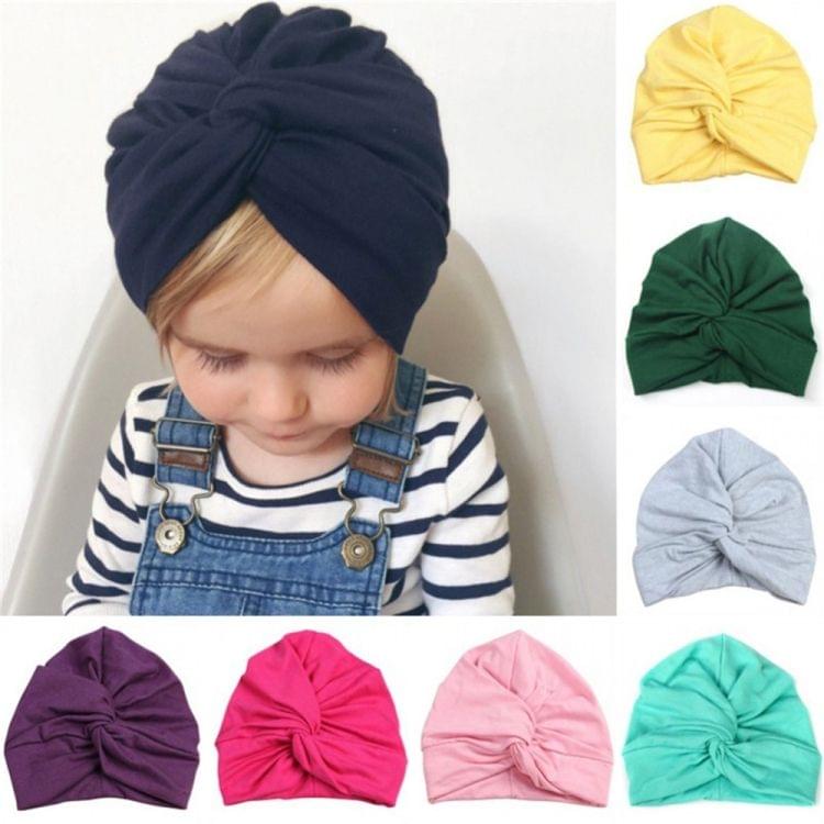 Baby Hat Cotton Soft Turban Knot Summer Bohemian Kids Girls Newborn Cap(Gray)