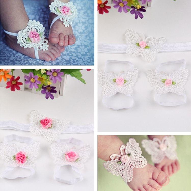 3 PCS Flower Headband Baby Barefoot Sandals Foot Accessories Hair Accessory(Small Pink Flowers)