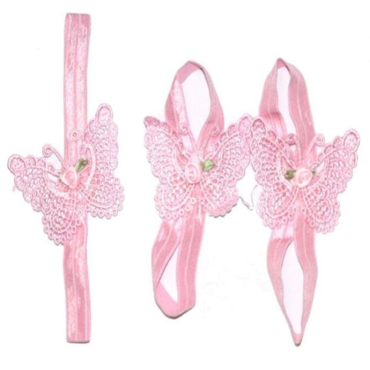 3 PCS Flower Headband Baby Barefoot Sandals Foot Accessories Hair Accessory(Small Pink Flowers)