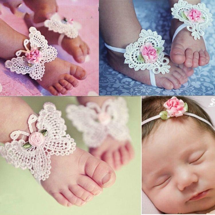 3 PCS Flower Headband Baby Barefoot Sandals Foot Accessories Hair Accessory(Small Pink Flowers)