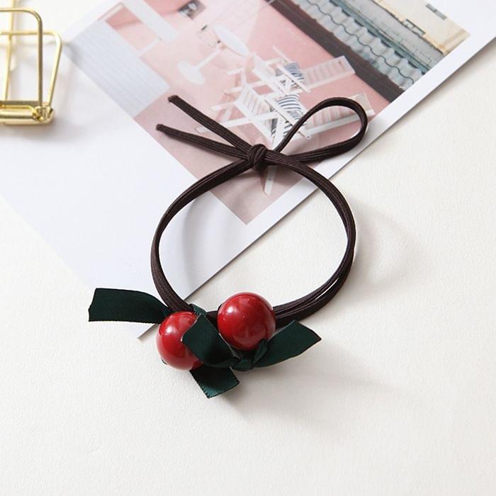 10 PCS Red Cherry Style Elastic Rubber Hair Band Ring Random Delivery