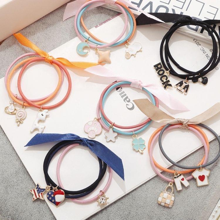 10 PCS Cute Pendants Style Elastic Rubber Hair Band Ring Random Color Delivery