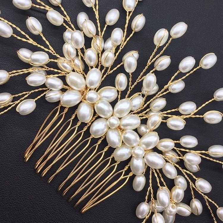 Bride Comb Wedding Handmade Pearl Bridal Women Headwear Jewelry(gold)