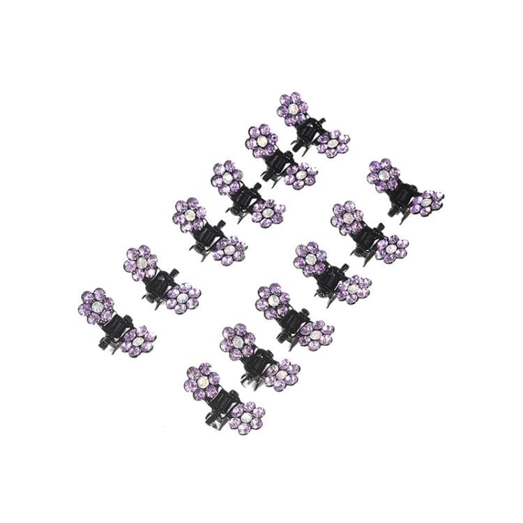 12 PCS Crystal Rhinestone Flower Hair Claw Hairpins Hair Accessories Children Small Catch Clip(Purple)