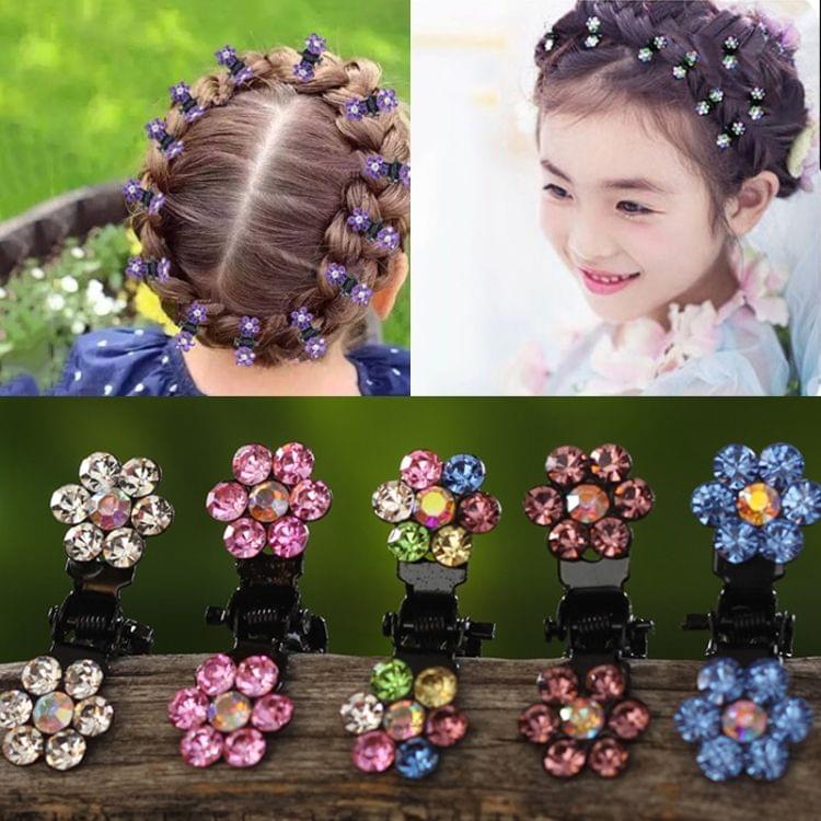 12 PCS Crystal Rhinestone Flower Hair Claw Hairpins Hair Accessories Children Small Catch Clip(Purple)